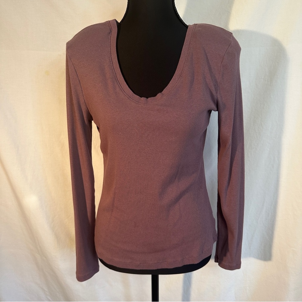 A New Day Long Sleeve Dusty Purple Ribbed Pullover Top – Size M